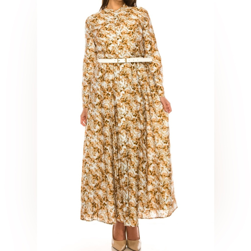 AK Collection by Yal Cinnamon Floral Maxi Dress Classic Modesty